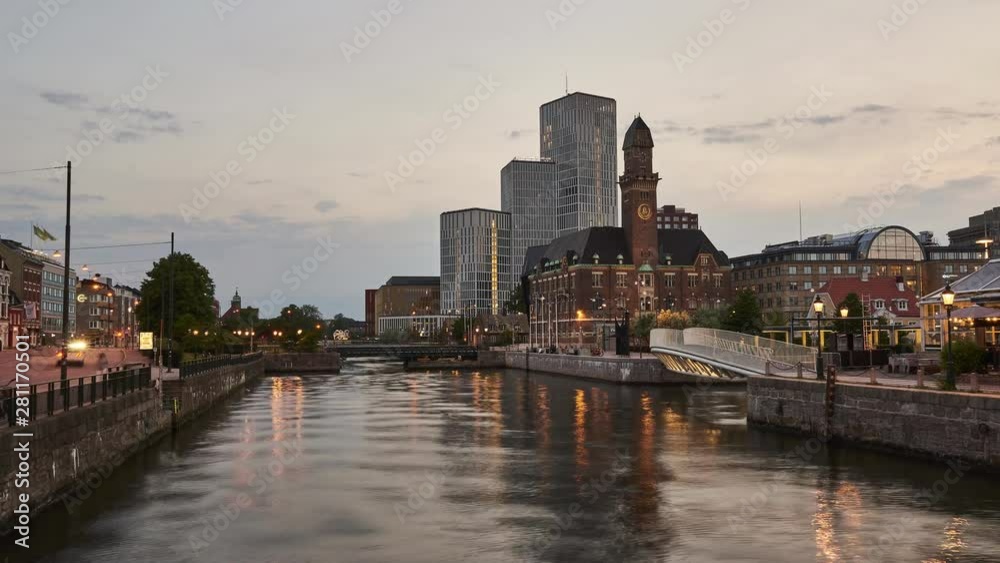 Malmo summer evening timelapse showing the historic and modern cityscape of this Swedish city Malmo summer evening timelapse showing the historic and modern cityscape of this Swedish city