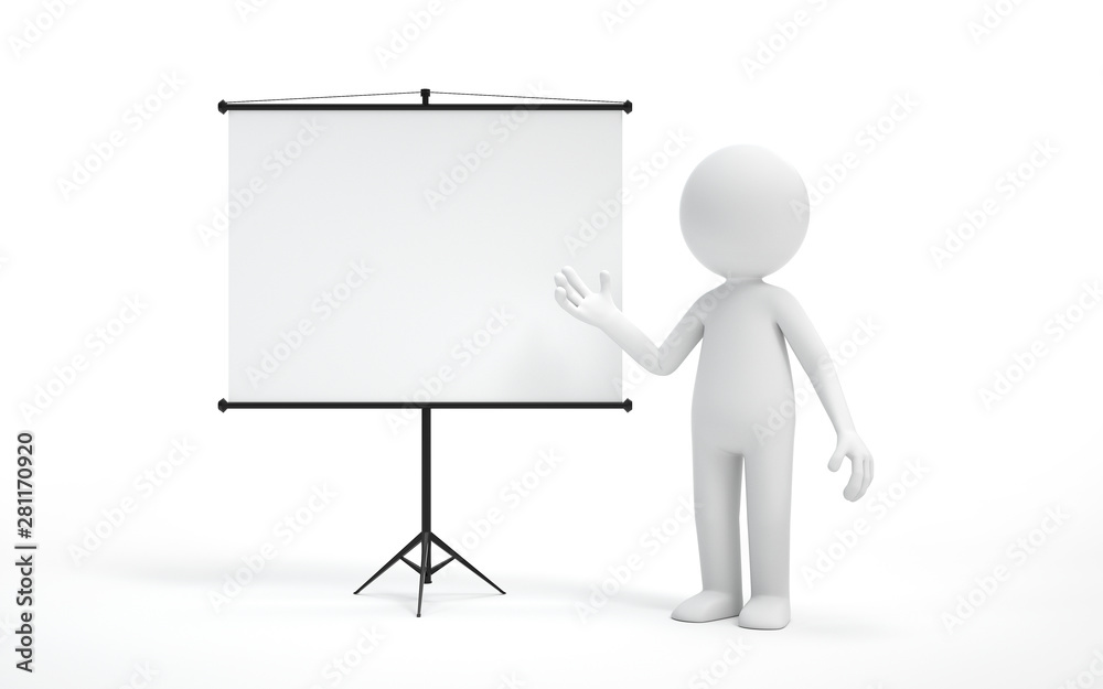 A man standing near projector screen and pointing something. business concept. 3d rendering,conceptual image. A man standing near projector screen and pointing something. business concept. 3d rendering,conceptual image.