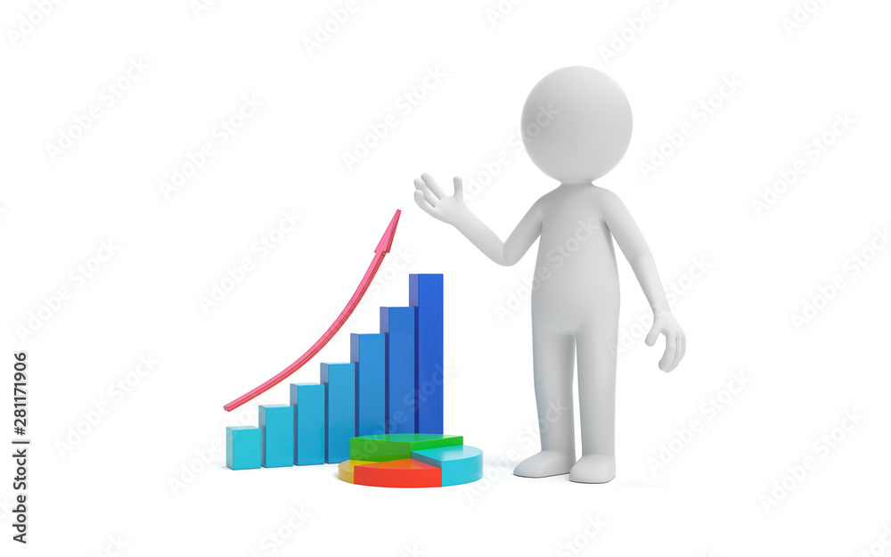 A man standing with a chart. financial and investing money concept. 3d rendering,conceptual image. A man standing with a chart. financial and investing money concept. 3d rendering,conceptual image.
