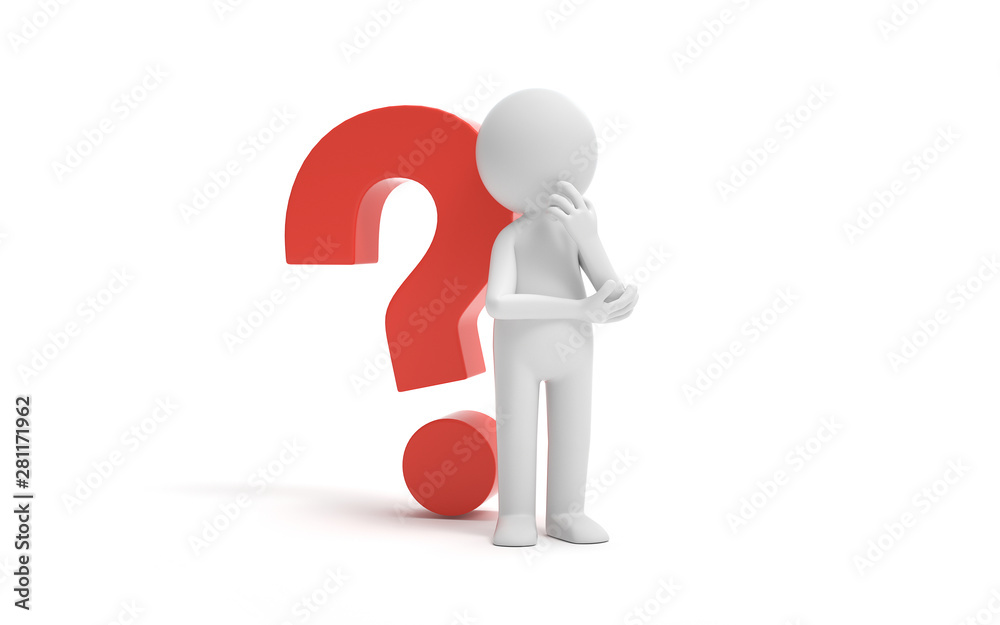 A man thinking with a question mark,looking for a solution.decision and problem concept. 3d rendering,conceptual image. A man thinking with a question mark,looking for a solution.decision and problem concept. 3d rendering,conceptual image.