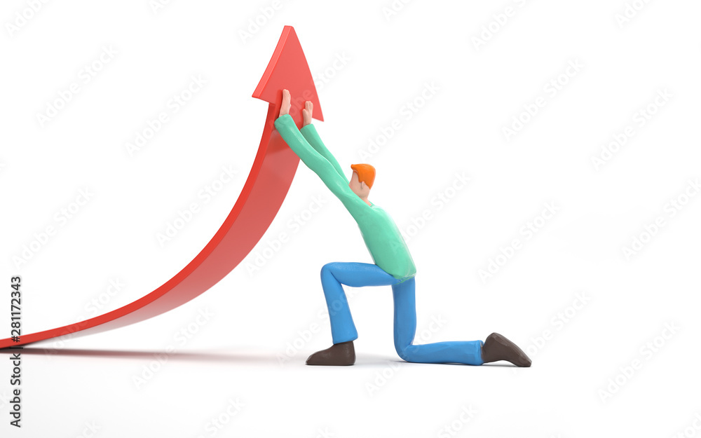 A man Changing the arrow direction to upwards. business and success concept. 3d rendering,conceptual image. A man Changing the arrow direction to upwards. business and success concept. 3d rendering,conceptual image.