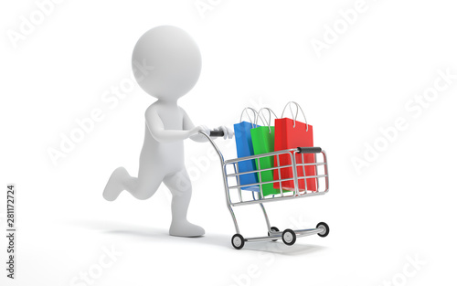 A man running with a shopping cart.communication or  social media concept.  3d rendering,conceptual image.