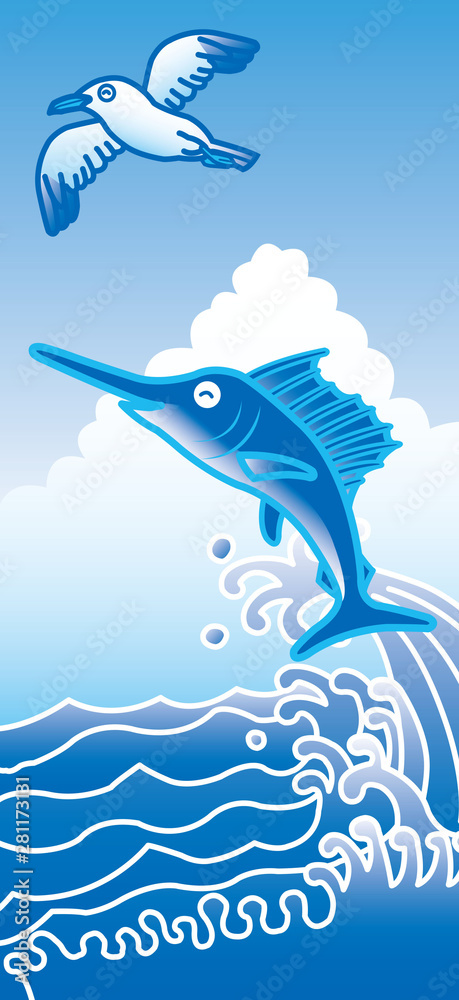 大海を飛び跳ねるカジキマグロ Stock イラスト Adobe Stock