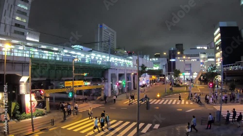 Japan city scenery. Timelapse. Tokyo at night, near Akihabara Station photo