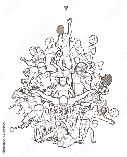 Sport Players, Different sports , Sport mix action cartoon graphic vector.