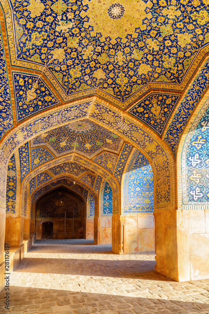 Wonderful vaulted arch passageway at the Shah Mosque in Isfahan