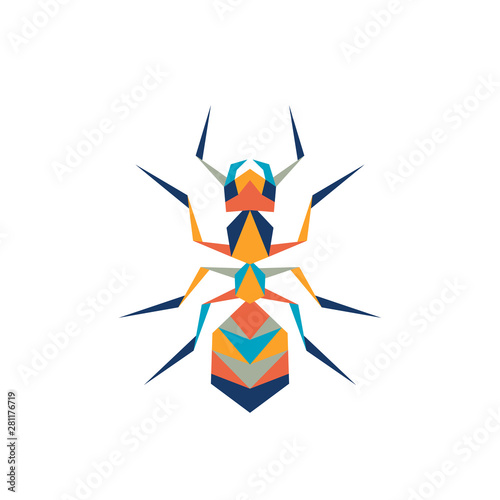 Geometric polygonal ant. Abstract colorful animal. Vector illustration.	