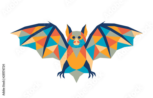 Geometric polygonal bat. Abstract colorful animal. Vector illustration.	