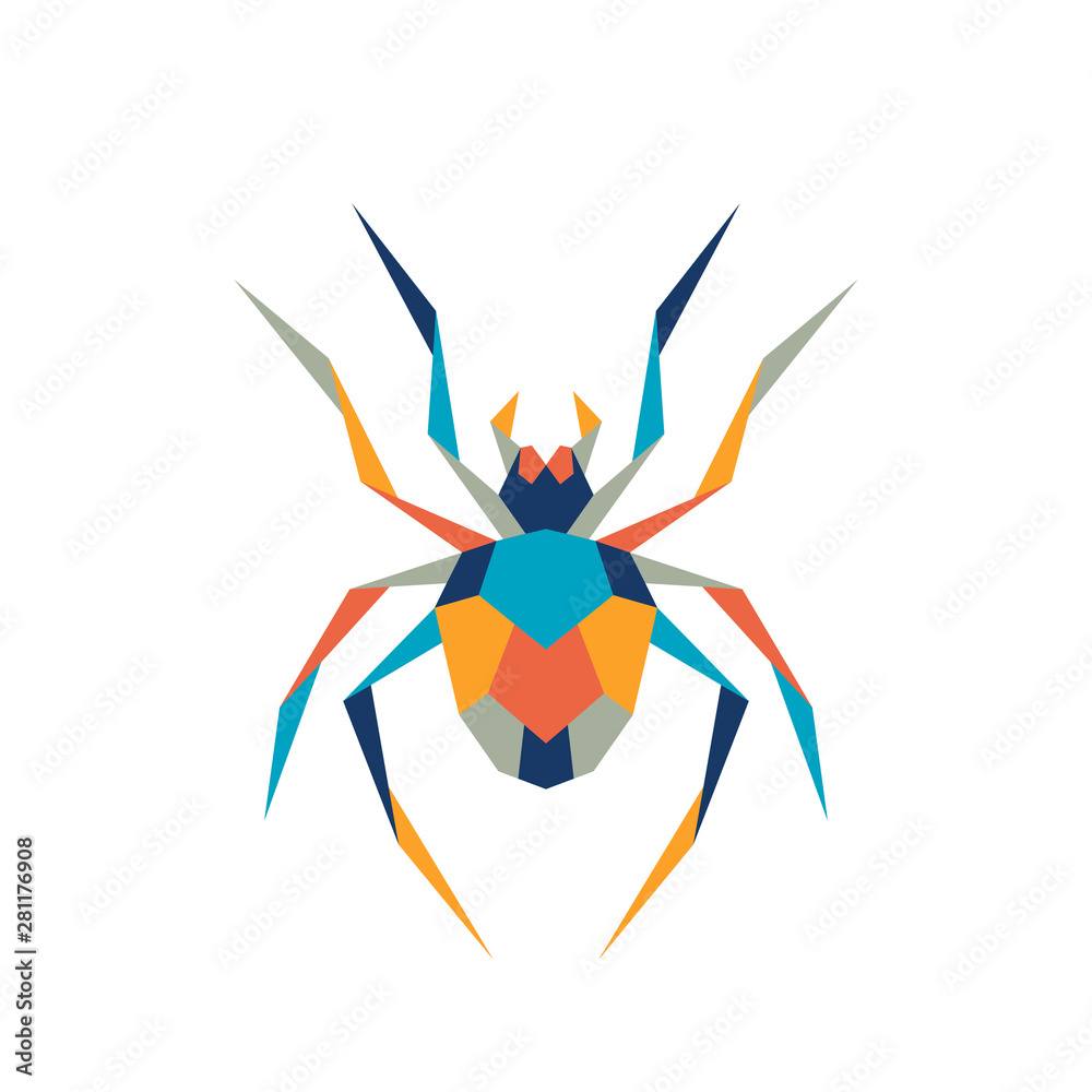 Geometric polygonal spider. Abstract colorful animal. Vector illustration.	