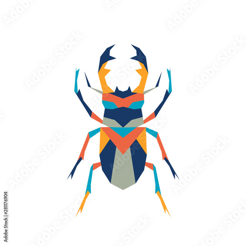 Geometric polygonal stag beetle. Abstract colorful animal. Vector illustration.	