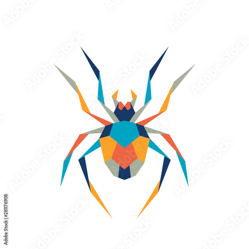 Geometric polygonal spider. Abstract colorful animal. Vector illustration.	