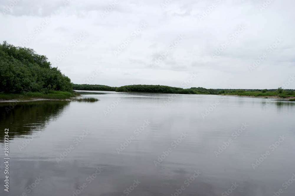 The flow of the river Northern Dvina The flow of the river Northern Dvina