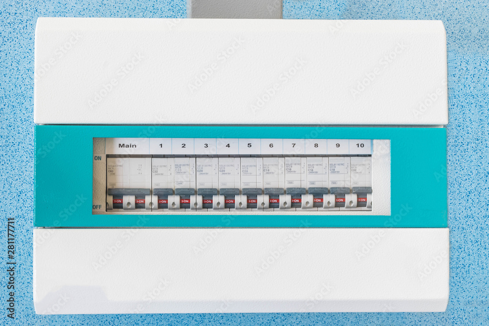 The external structure consumer unit, circuit breaker. The external structure consumer unit, circuit breaker.