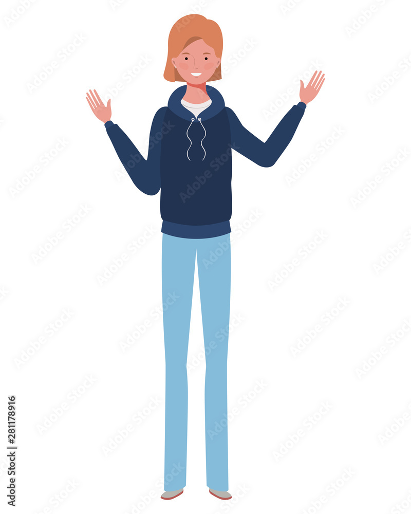 young woman standing on white background