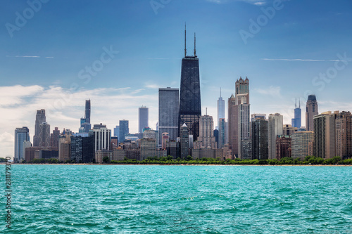 Chicago City skyline at sunny summer day from Lake Michigan, Chicago, Illinois, USA. © lucky-photo