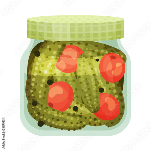 Salted tomatoes and cucumbers. Vector illustration on white background.
