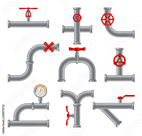Set of new water pipes. Vector illustration on white background.