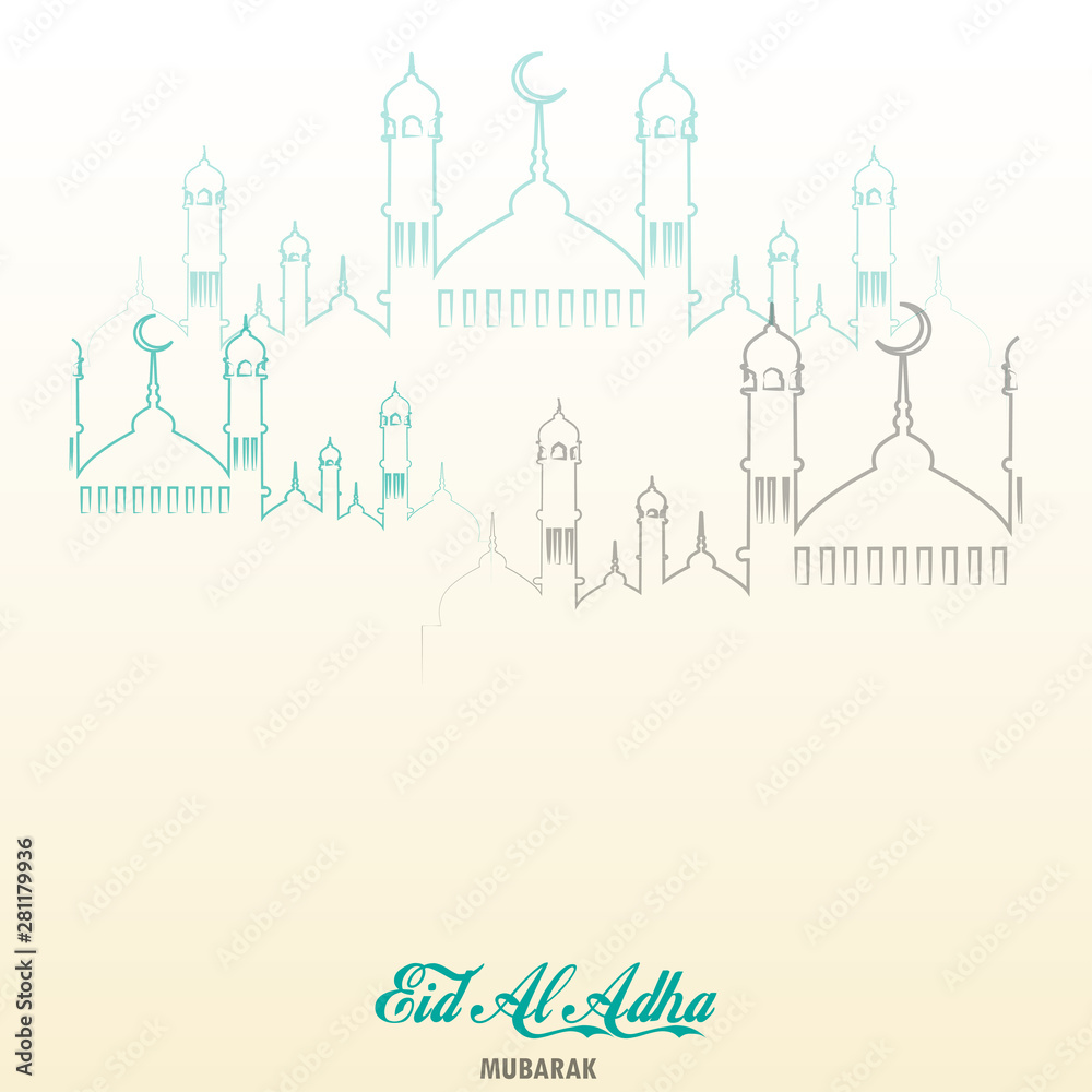 Eid Al Adha Mubarak greeting card with Mosque. Vector