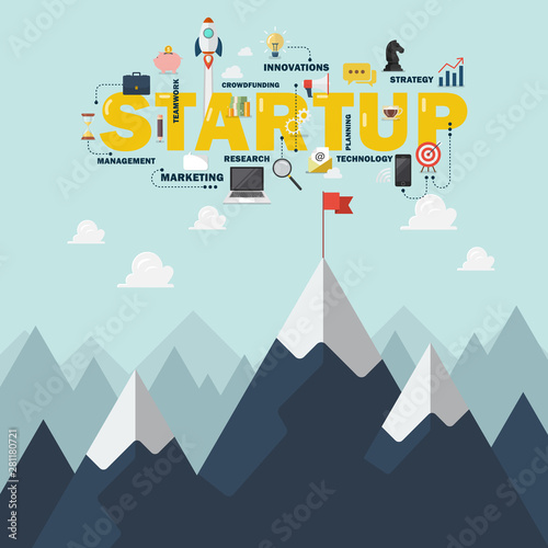 Red flag on a Mountain peak startup success concept