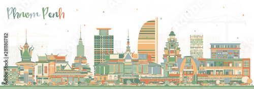 Εκτύπωση καμβά Phnom Penh Cambodia City Skyline with Color Buildings.