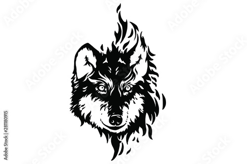 Head of a wolf. Styling the head for your design. Vector illustration, isolated objects.