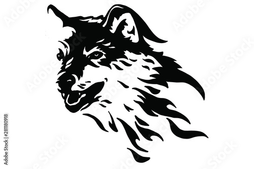 Head of a wolf. Styling the head for your design. Vector illustration, isolated objects.