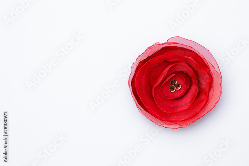 Design handmade fabric red rose isolate on white background