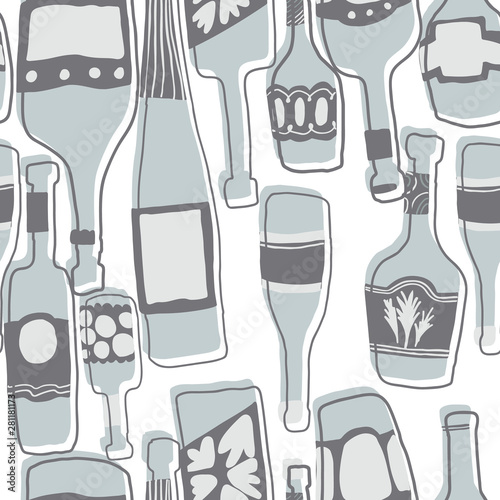 Hand drawn simple different glass bottles wallpaper.