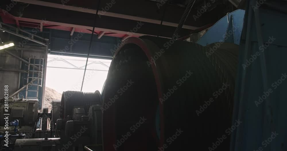 Dragline excavator cabine inside. Work walking excavator in open pit