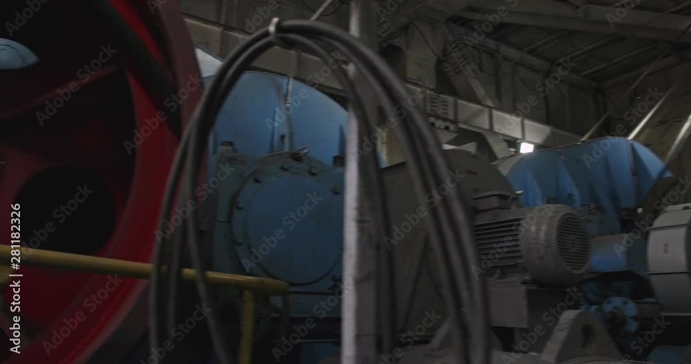 Dragline excavator cabine inside. Work walking excavator in open pit