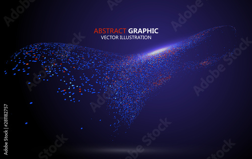 Abstract graphic composed of colorful particles, vector illustration.