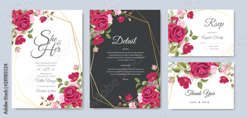 floral wedding card with beautiful roses frame template