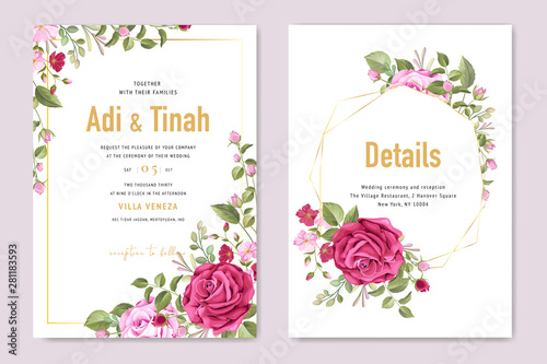 floral wedding card with beautiful roses frame template