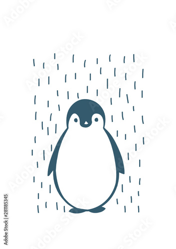 Hand drawn penguin, vector illustration. Print for kids