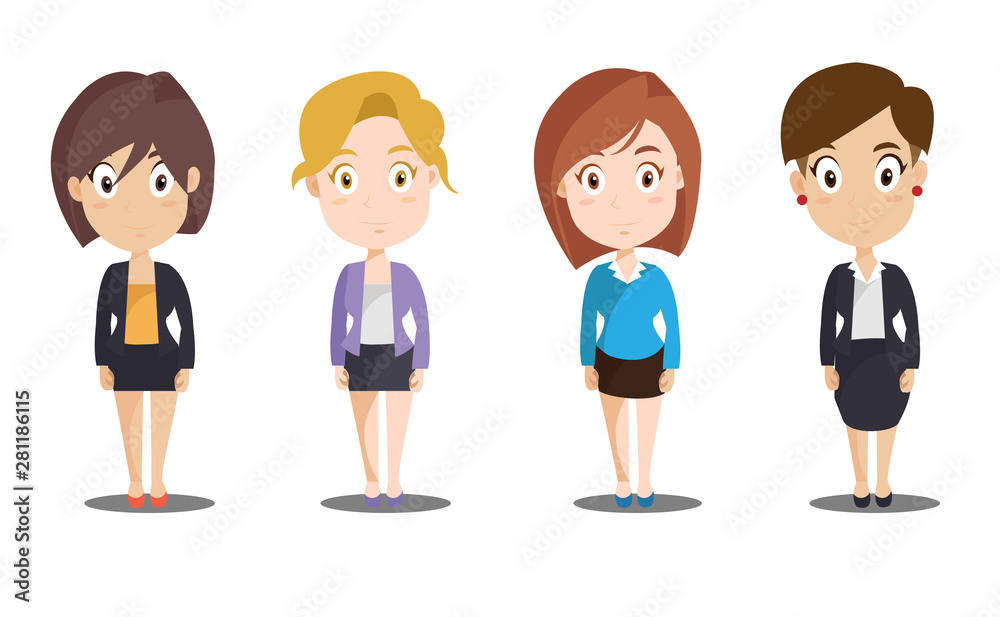 Group of business women, working people on white background Group of business women, working people on white background