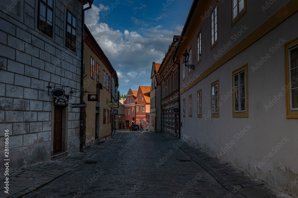 Early morning in the streets of Cesky Krumlov old tow, South Bohemia, Czech Republic