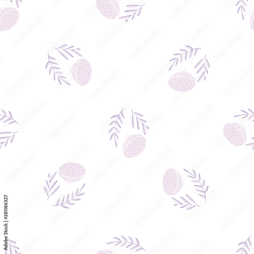 Color lotus flower hand drawn, floral seamless pattern, simple vector illustration