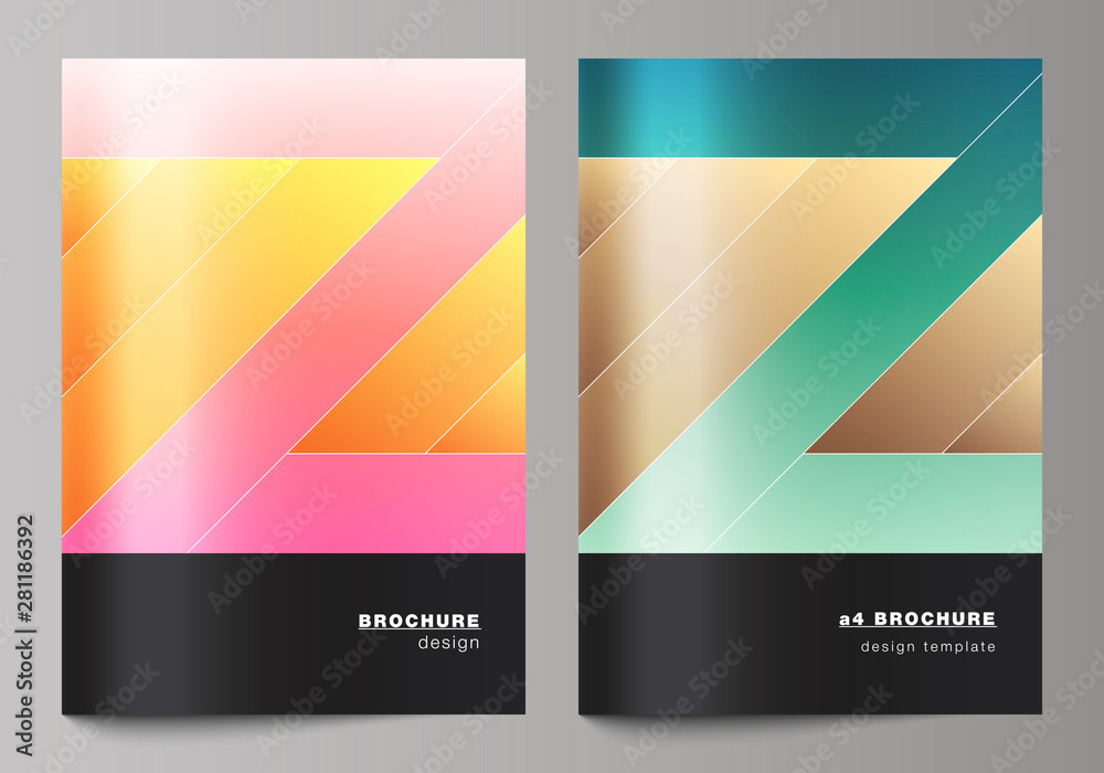 Naklejka premium The vector illustration of editable layout of A4 format modern cover mockups design templates for brochure, magazine, flyer, booklet, annual report. Creative modern cover concept, colorful background.