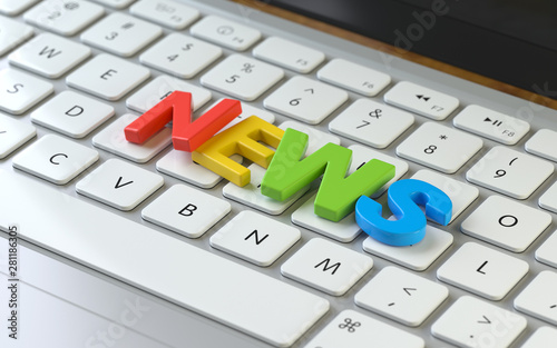 News,news on the keyboard of a latop, 3d rendering,conceptual image. online news and web concepts.
