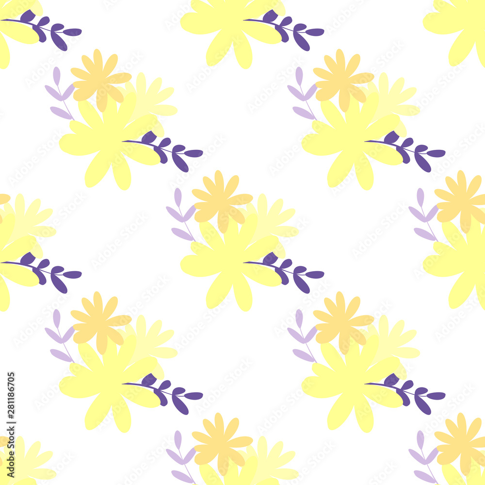 yellow warm simple plain vector smooth flowers in seamless pattern