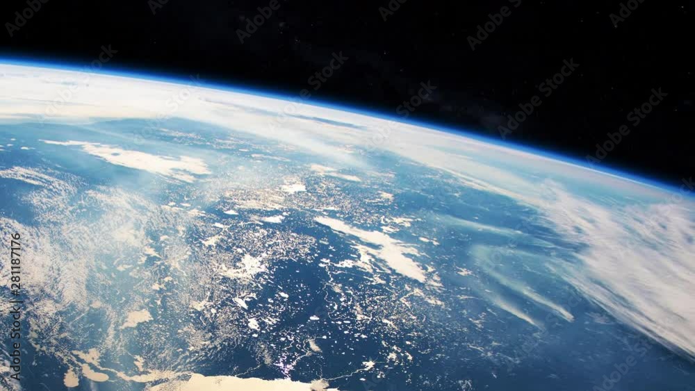Planet earth rotating view from space north America region milky way in background animation. Contains public domain image by Nasa