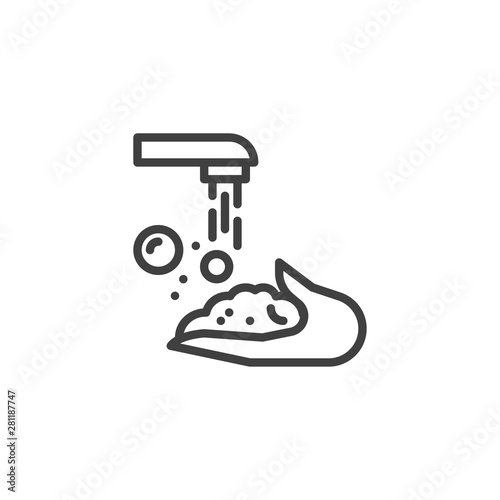 Hand washing with soap line icon. linear style sign for mobile concept and web design. Wash your hands outline vector icon. Hygiene symbol, logo illustration. Vector graphics