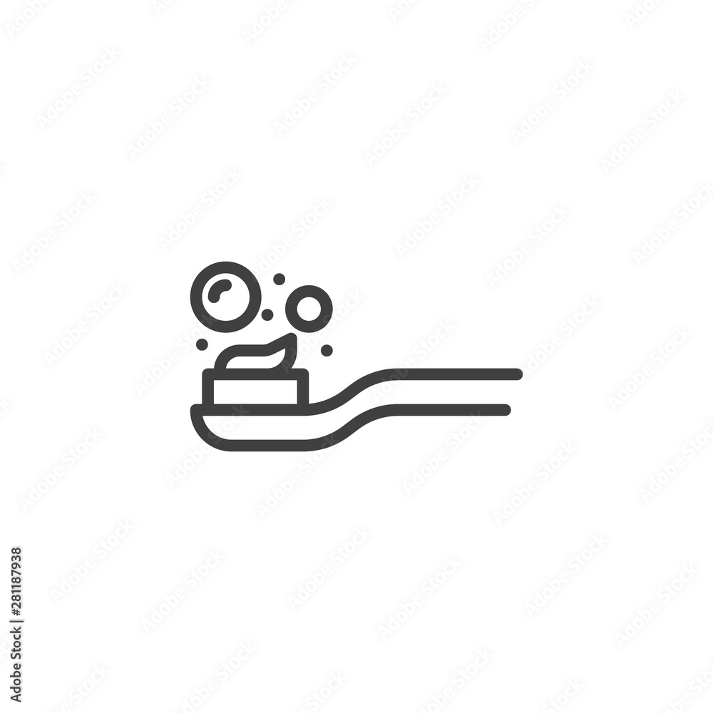 Toothbrush with toothpaste line icon. linear style sign for mobile concept and web design. Brush tooth paste outline vector icon. Oral hygiene symbol, logo illustration. Vector graphics Toothbrush with toothpaste line icon. linear style sign for mobile concept and web design. Brush tooth paste outline vector icon. Oral hygiene symbol, logo illustration. Vector graphics