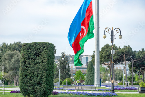 04/05/2019 Baku, Azerbaijan, Bayraq place for national flag in Baku Promenade photo