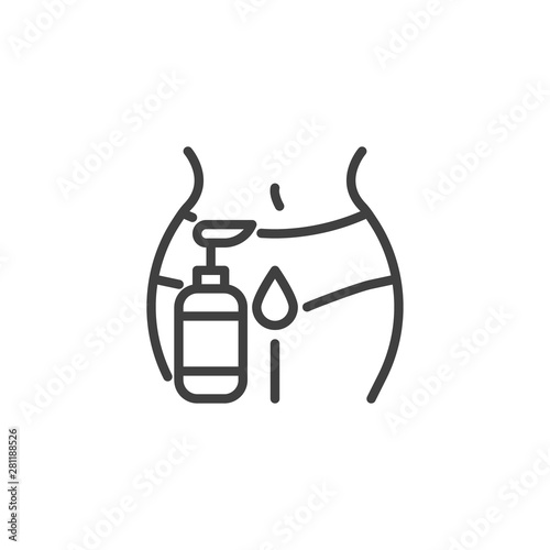 Woman intimate hygiene product line icon. linear style sign for mobile concept and web design. Female body intimate hygiene gel outline vector icon. Symbol, logo illustration. Vector graphics