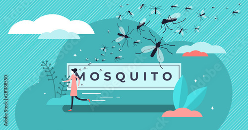 Mosquito vector illustration. Tiny insects bite prevention persons concept.
