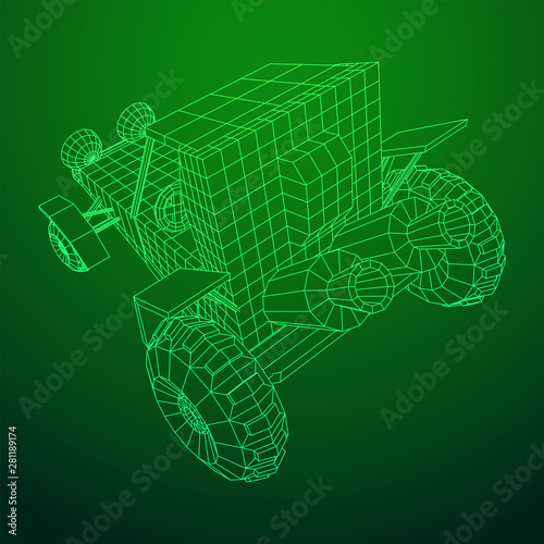 Off road dune buggy car. Terrain vehicle. Outdoor car racing, extreme sport oncept. Wireframe low poly mesh vector illustration