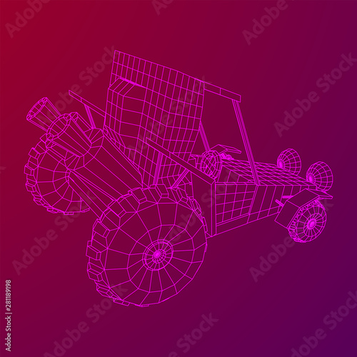 Off road dune buggy car. Terrain vehicle. Outdoor car racing, extreme sport oncept. Wireframe low poly mesh vector illustration