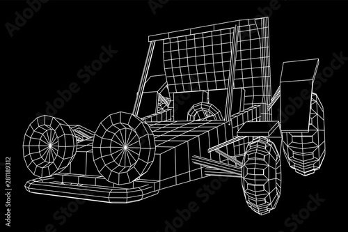 Off road dune buggy car. Terrain vehicle. Outdoor car racing, extreme sport oncept. Wireframe low poly mesh vector illustration