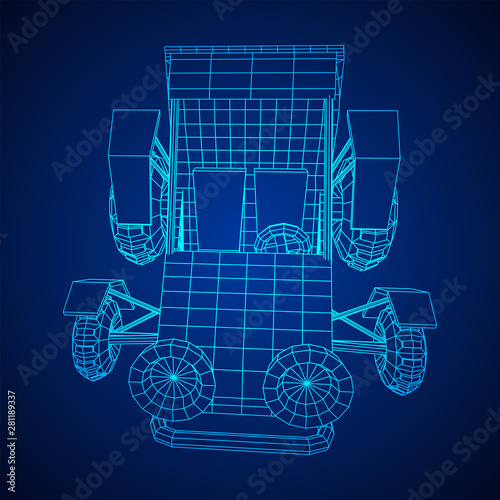 Off road dune buggy car. Terrain vehicle. Outdoor car racing, extreme sport oncept. Wireframe low poly mesh vector illustration